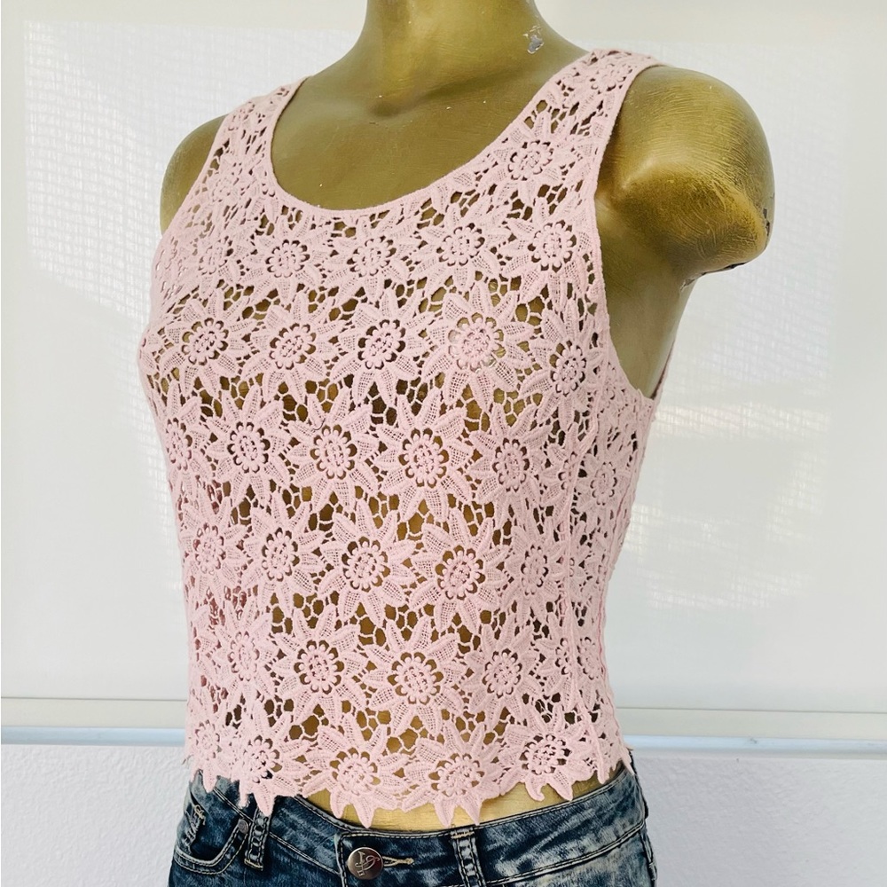 NELLA FANTASIA Pastel Pink Cutwork LACE CAMI Style TOP S/M